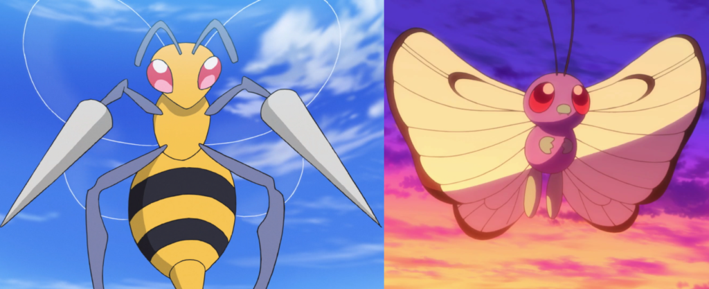Beedrill and Butterfree in the anime