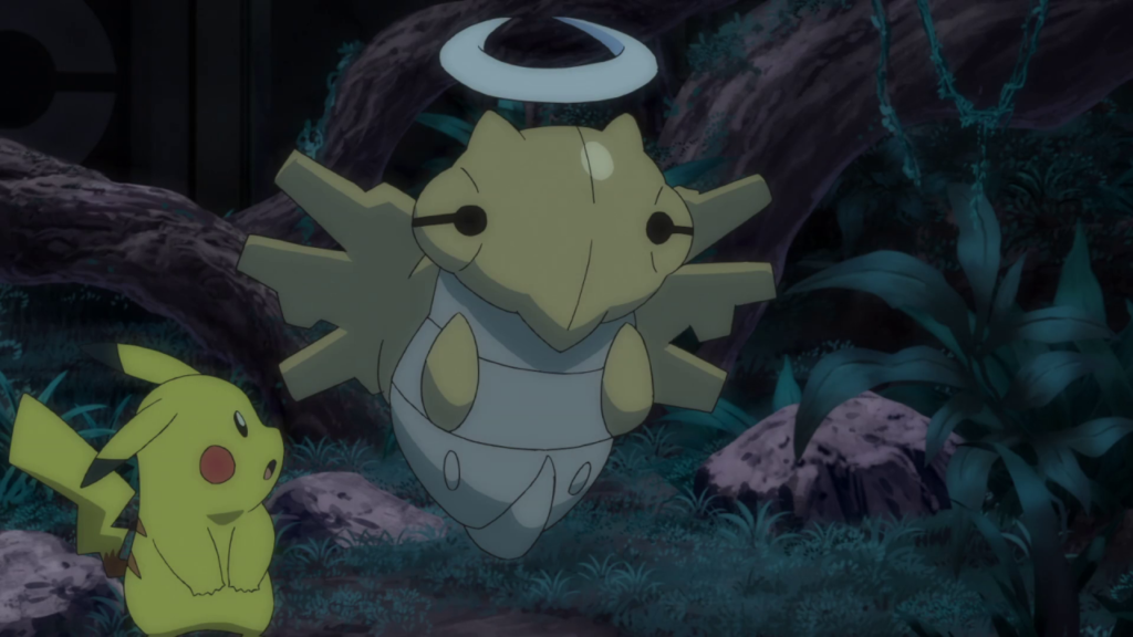 Shedinja and Pikachu in the anime