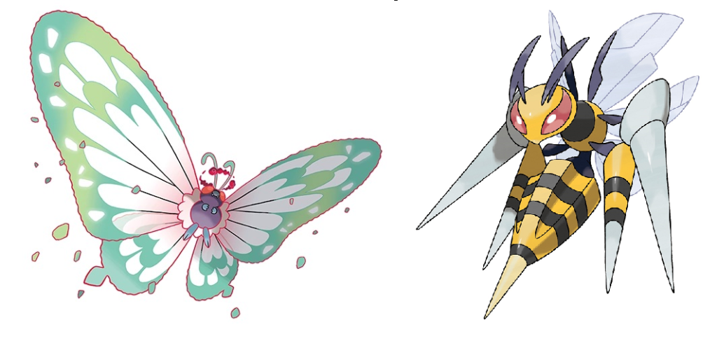 Butterfree and Beedrill, two of the weakest fully-evolved Pokémon